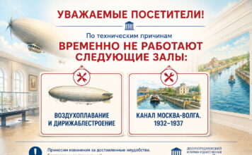 Залы «Воздухоплавания и дирижаблестроения» и «Канал Москва-Волга. 1932-1937» временно закрыты
